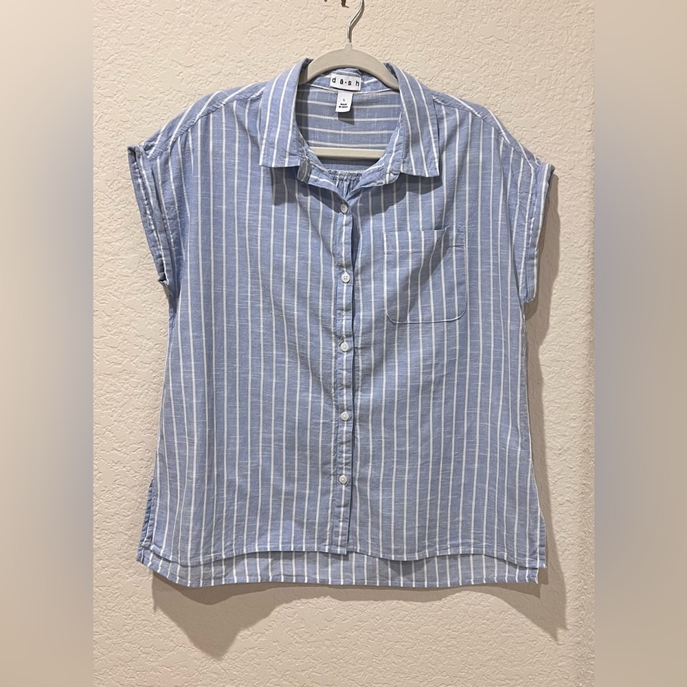 dā-sh Blue & White Striped Women's Top | 100% Cotton | Large
